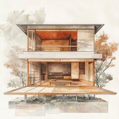 Elegant Architectural Illustration of a Modern Zen House Design
