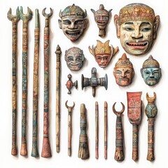 Traditional Artifacts and Masks from Various Cultural Backgrounds