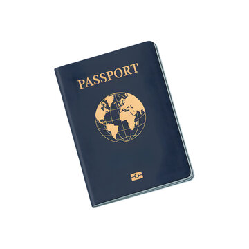 Dark Blue Passport With World Globe Graphic For Travel Identification Document Concept