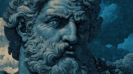 Flat 2D vector-style Morpheus with dream clouds, Greek god of dreams