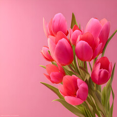 Obraz premium Pink tulips bouquet on pink background spring flowers floral beauty