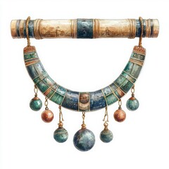Ancient Egyptian Necklace with Colorful Stones and Hanging Ornaments