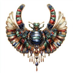 Ancient Egyptian Inspired Winged Scarab Jewelry Design Art