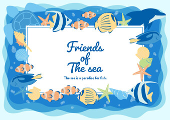 かわいい海の生き物　横背景　A4サイズ03