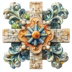 Ornate Architectural Design Featuring Floral and Geometric Elements