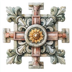 Intricate Decorative Architectural Element with Floral Motifs and Sun