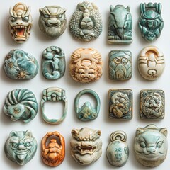 Intricate Ceramic Lion and Dragon Figurines in Various Styles
