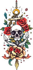 Fototapeta premium skull with flowers Tattoo