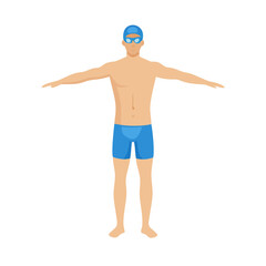 Fototapeta premium Male Swimmer Standing in Goggles and Cap
