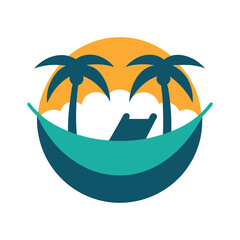 Tropical Island with Hammock Vacation Logo Icon Template