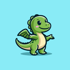 Fototapeta premium Cute Cartoon Dinosaur Mascot Vector Character Design in Green and Adorable Style for Fun Kids Illustration Prehistoric Fantasy Animal Logo Entertainment Epic Character Drawing for Merchandise