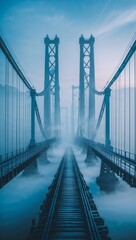 Obraz premium Blue fog with white streaks revealing outlines of invisible bridges wallpaper background vertical design concept
