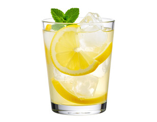  “Refreshing Lemonade with Ice and Mint, Perfect for Summer Designs”.on transparent background