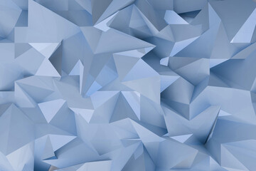 Dynamic 3D abstract geometric background featuring blue polygonal shapes. 3D rendering pattern in modern tech design for website headers, or creative presentations.
