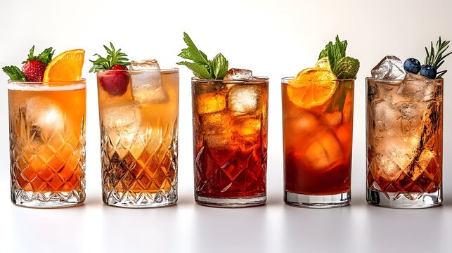 Stylish cocktail flight set with six signature drinks in elegant glasses