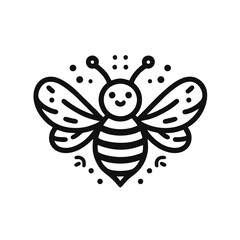 Line Art Cute Bee Logo, Bold Black Lines, Symmetrical Design