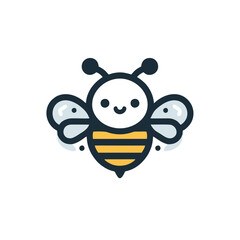 Cute Bee Logo, Bold Outlines, Flat Colors, Simple Vector Style
