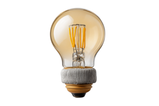 PNG Vintage edison light bulb with exposed filament on black background