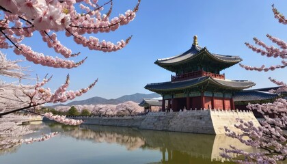 Obraz premium Gyeongbokgung Palace, Springtime Serenity in Seoul