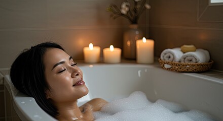 Woman relaxing in a warm bath