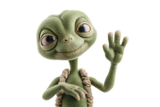 PNG Friendly green alien character with big eyes waving hello