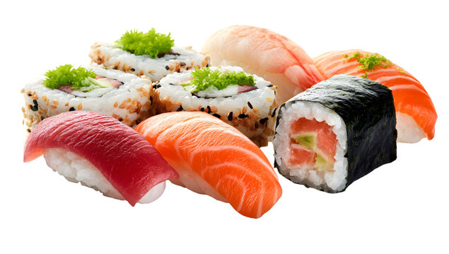 Assorted sushi nigiri and maki rolls