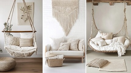 Relaxing, neutral-toned interiors with woven accents
