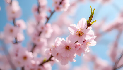Obraz premium Close-up of delicate pink sakura blossoms in full bloom, springtime nature background