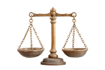 PNG Antique bronze balance scale with chains on white background