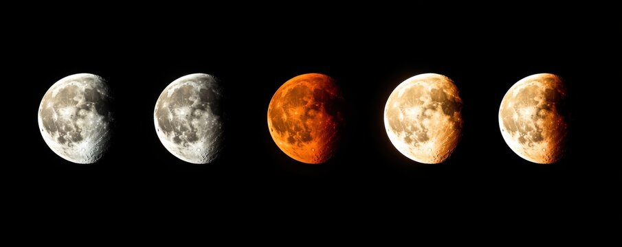 Lunar eclipse timelapse celestial event over dark sky from observational viewpoint