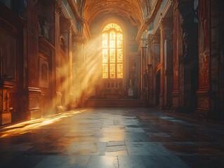 Obraz premium Sunlight Streaming Through Old Building Windows