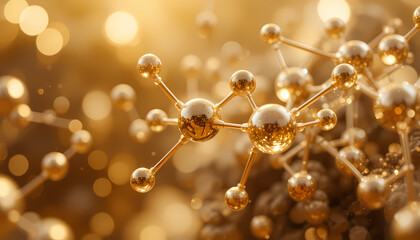 Golden Molecule Structure with Shiny Abstract Background