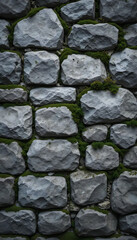 ough stone wall with green moss, natural and rustic background texture