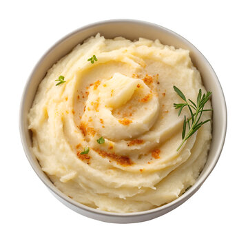 Mashed potatoes top view isolated on white background