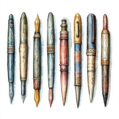 Collection of Vintage Writing Instruments on White Background