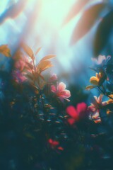 Dreamy Summer Garden with Sunlight and Soft-Focus Colorful Flowers