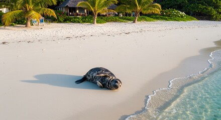Seal Relaxing on a Tropical Beach Paradise