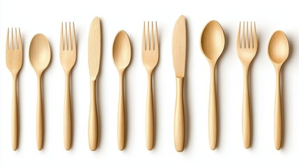 Rustic charm, a comprehensive set of wooden cutlery with matching forks and spoons for an ecoconscious dining experience