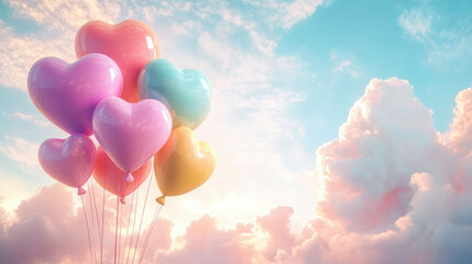 A Box flying on a parachute with pink cloud in valentine day,package flying down from sky and cloud with parachute, concept for delivery service,shopping online,air delivery service.