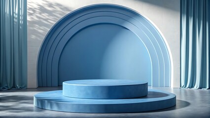 Blue Minimalist Stage with Round Arch