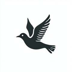 Obraz premium Stylized Black Bird Silhouette in Flight Against White Background