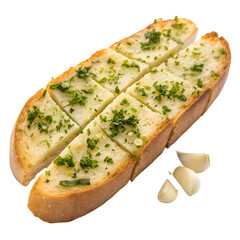 Garlic bread top view isolated on white background
