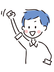 男性　上半身　拳をあげる