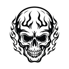 Detailed Skull with Fire Flames Effect, Monochrome, Anatomy, Gothic Art