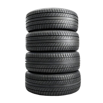Empty stacked tires isolated on white background