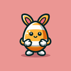 Obraz premium Cute Easter Egg Bunny Character Illustration with Candy Corn Stripes on Pink Background - Adorable Spring Holiday Design Element
