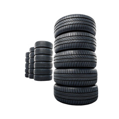 Empty stacked tires isolated on white background © Alisha