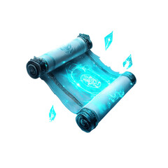 Glowing Blue Magic Scroll with Crystal Shards