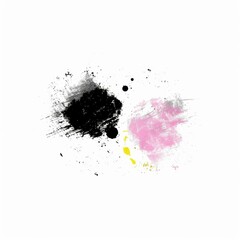 Abstract black and pink paint splashes on a white background.