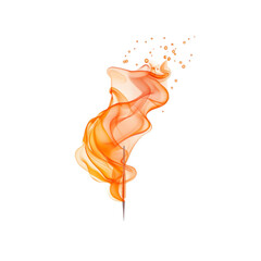 Abstract Orange Ink Swirl with Droplets on Black Background